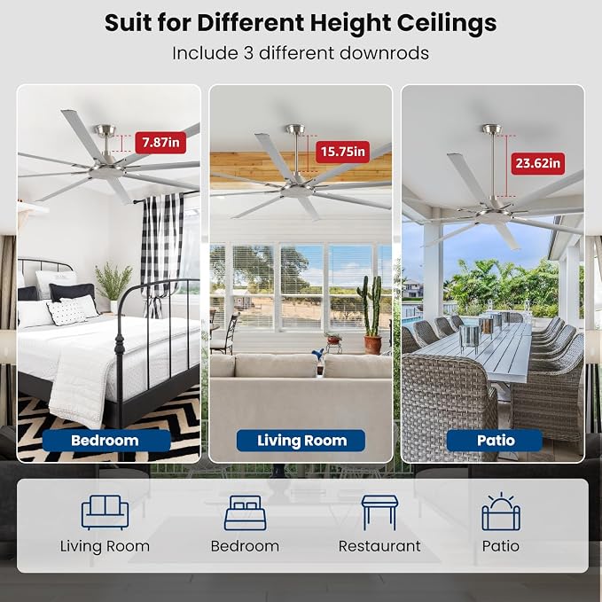 100 Inch Ceiling Fans with Remote No Light for Living Room Bedroom Kitchen Home Office Library Cafe Outdoor/Industrial Use, 8