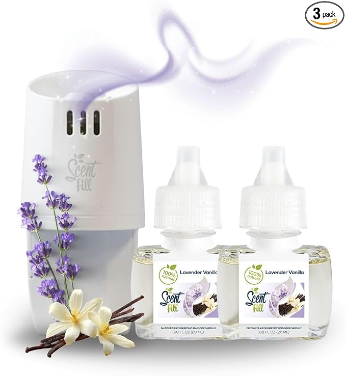 100% Natural Lavender Vanilla Plug in Air Freshener, Scented Oil Refills, 2 Refills + Diffuser, product image