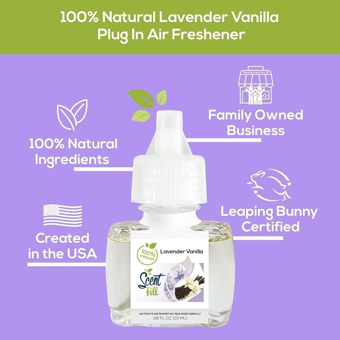 100% Natural Lavender Vanilla Plug in Air Freshener, Scented Oil Refills, 2 Refills + Diffuser, alternate product view 3