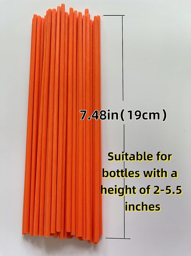 100 Orange Reed Fiber Diffuser Sticks,Diameter 3.5mm, Length 190mm (7.48 inches), Suitable for Various Essential Oils and