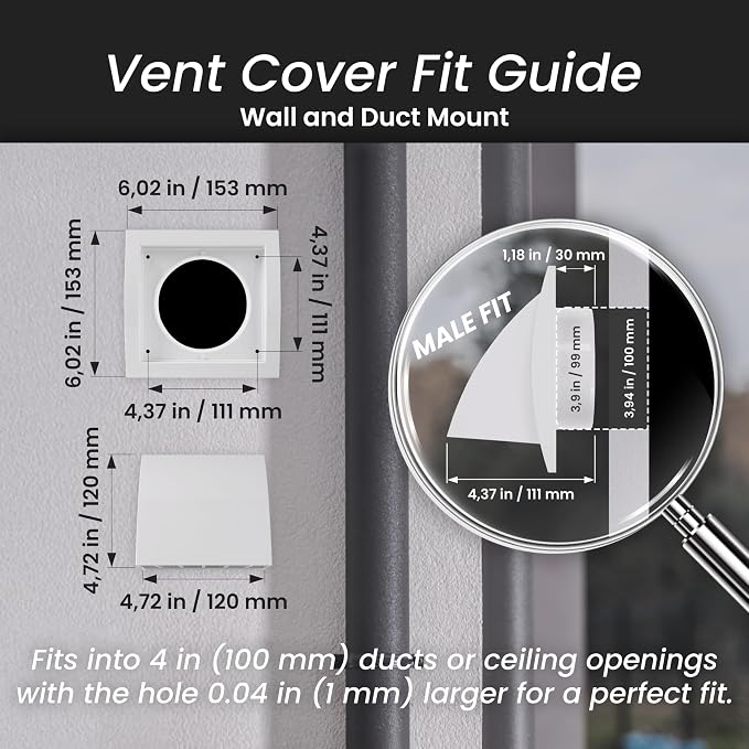 100 Pack - 4'' Inch Exhaust Hood Vent with Rain Cover and Flap, Brown, Indoor and Outdoor Air Vent Cover, HVAC Exhaust Vent