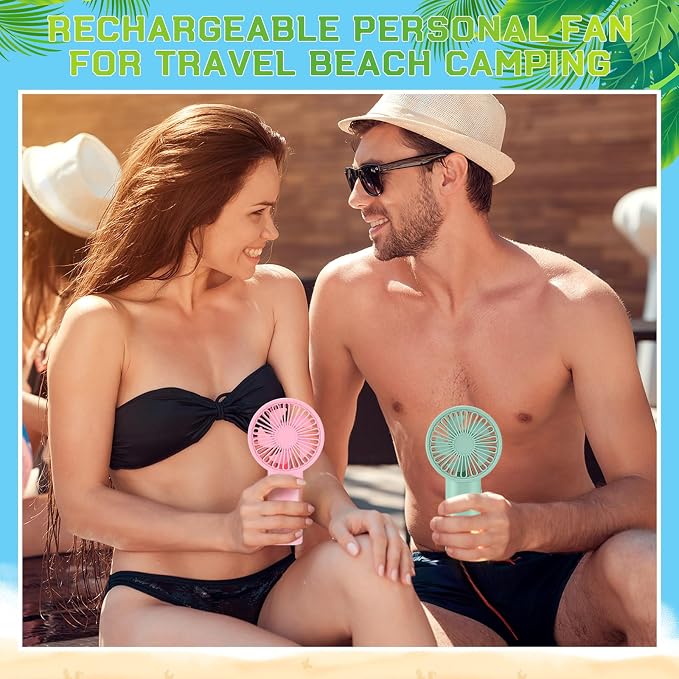 100 Pack Handheld Fan Bulk with Data Cable, USB Rechargeable Lightweight Mini Fan Individually Boxed for Party, Travel