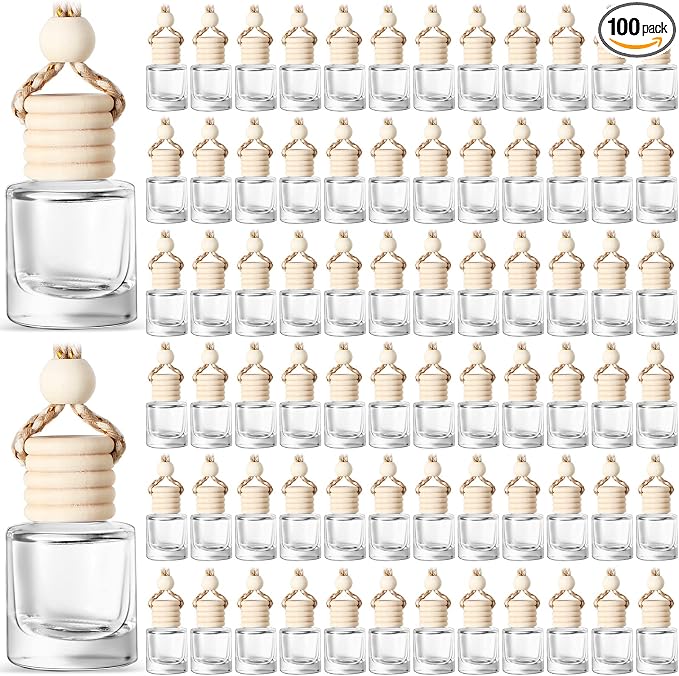 100 Pcs Air Fresheners Diffuser with Wooden Cap Empty Aromatherapy Diffuser Clear Car Fragrance Holder Pendant Hanging