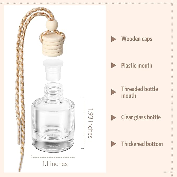100 Pcs Air Fresheners Diffuser with Wooden Cap Empty Aromatherapy Diffuser Clear Car Fragrance Holder Pendant Hanging