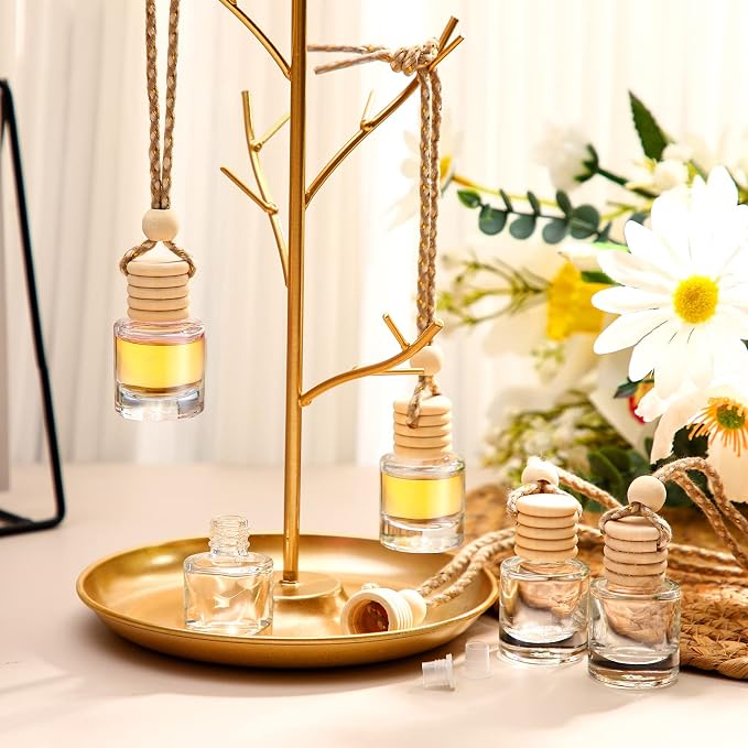 100 Pcs Air Fresheners Diffuser with Wooden Cap Empty Aromatherapy Diffuser Clear Car Fragrance Holder Pendant Hanging