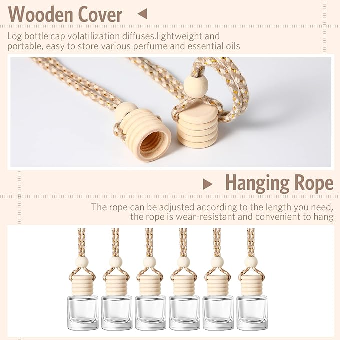 100 Pcs Air Fresheners Diffuser with Wooden Cap Empty Aromatherapy Diffuser Clear Car Fragrance Holder Pendant Hanging