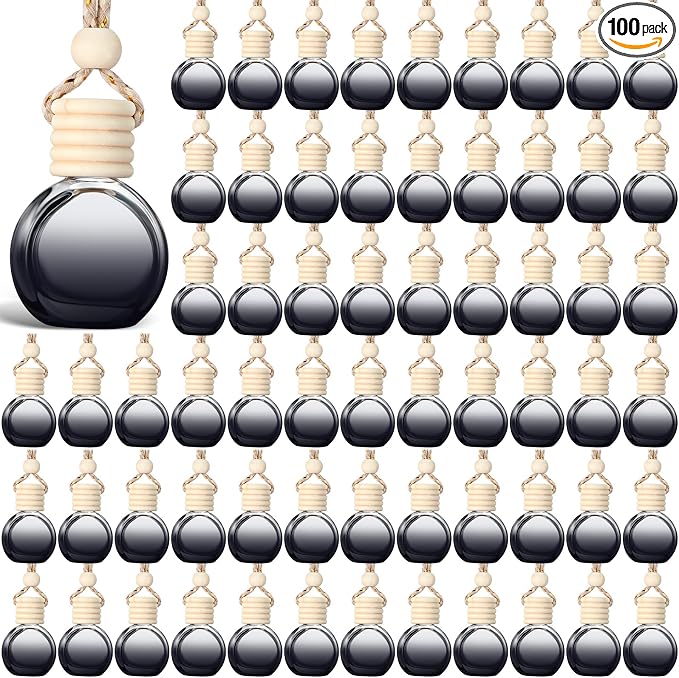 100 Pcs Air Fresheners Diffuser with Wooden Cap Empty Aromatherapy Diffuser Clear Car Fragrance Holder Pendant Hanging