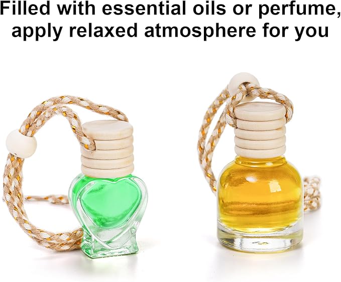 100 Pcs Hanging Car Air Freshener Diffuser, 10ml/8ml/5ml Empty Clear Glass Essential Diffuser Oil Aromatherapy Fragrance