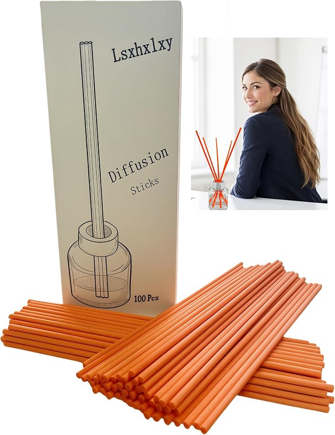 100 Pcs Orange Reed Fiber Diffuser Sticks,Diameter 3.5mm, Length 190mm (7.48 inches), Suitable for Various Essential Oils and