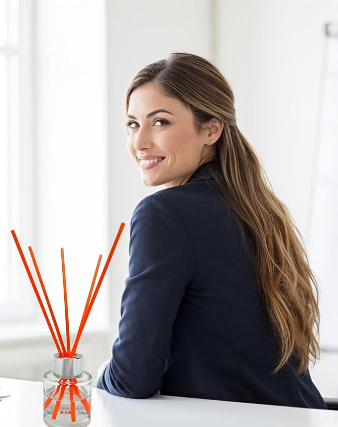 100 Pcs Orange Reed Fiber Diffuser Sticks,Diameter 3.5mm, Length 190mm (7.48 inches), Suitable for Various Essential Oils and