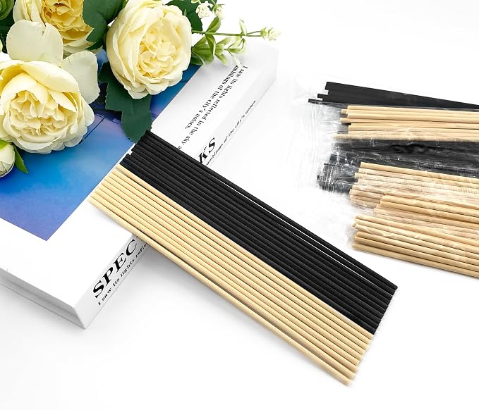 100 PCS Reed Diffuser Sticks, Essential Oil Aroma Diffuser Replacement Sticks for Home, Office, SPA (Natural and Black)