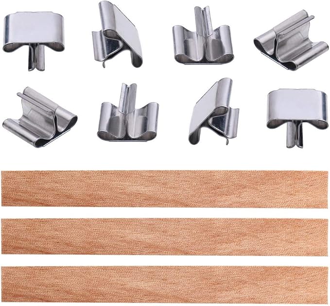 100 pcs Wooden Candle Wicks kit, Include 50 Pcs 5.1 X 0.5 Inch Candle Making Wicks and 50 Pcs Iron Stand Naturally Smokeless