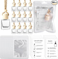 100 Sets Hanging Car Air Freshener Diffuser Bottles with Instruction Card and 4 x 6'' Resealable Holographic Bag for Empty