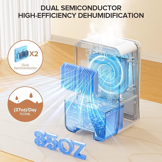 1000 Sq. Ft Dehumidifier for Home, Quiet Portable Dehumidifier with Auto Shut Off, alternate product view 2
