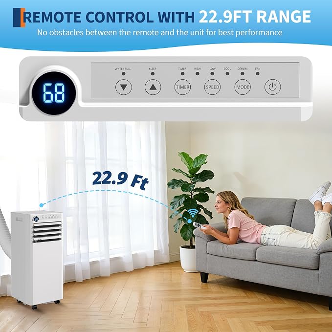 10000 BTU Portable Air Conditioner, 3-in-1 Portable AC for Rooms to 450 Sq. Ft. with Cooling, Dehumidifier & Fan Modes