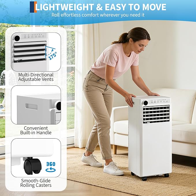 10000 BTU Portable Air Conditioner, 3-in-1 Portable AC for Rooms to 450 Sq. Ft. with Cooling, Dehumidifier & Fan Modes