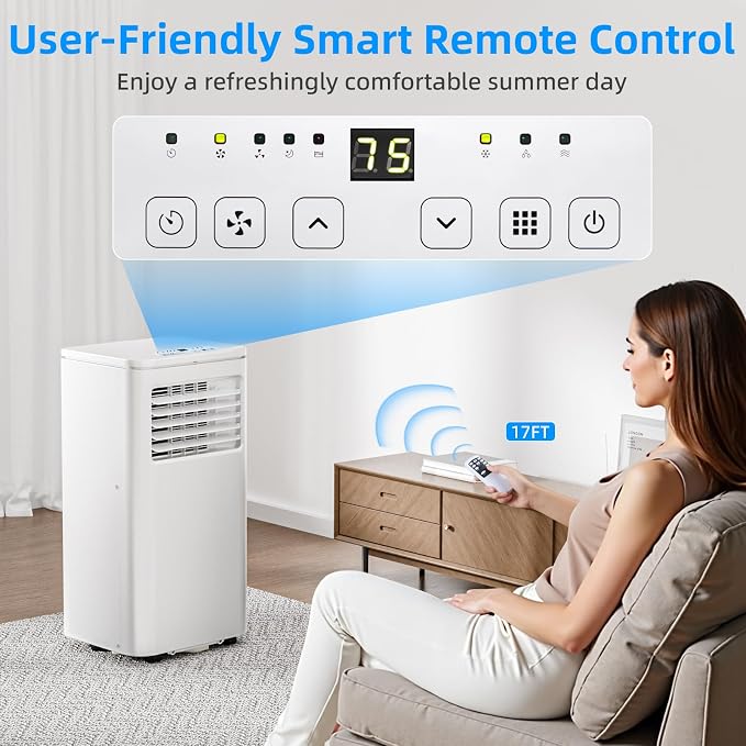 10000 BTU Portable Air Conditioner, 4-in-1 AC Unit with Cooling, Dehumidifier & Fan Modes, Sleep Mode, 24H Timer & Remote