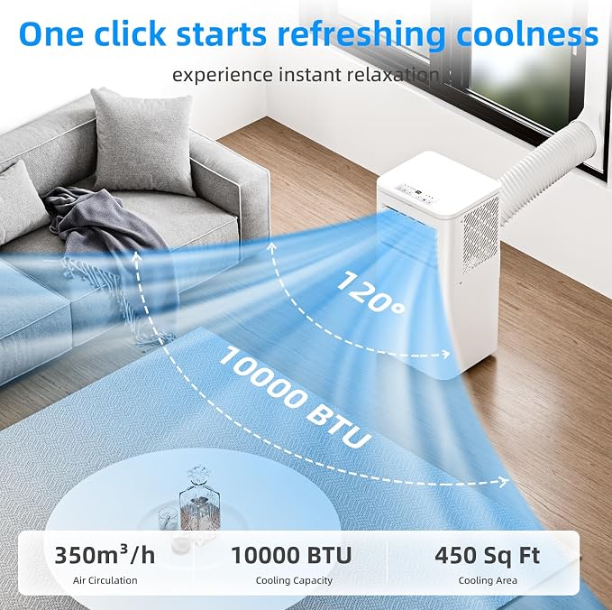 10000 BTU Portable Air Conditioner, 4-in-1 AC Unit with Cooling, Dehumidifier & Fan Modes, Sleep Mode, 24H Timer & Remote