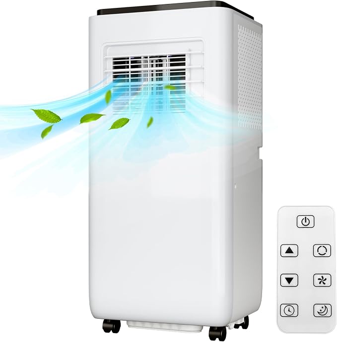 10000 BTU Portable Air Conditioner, 4-in-1 AC Unit with Cooling Dehumidifier Fan, Energy Saving Mode, 24H Timer, Remote