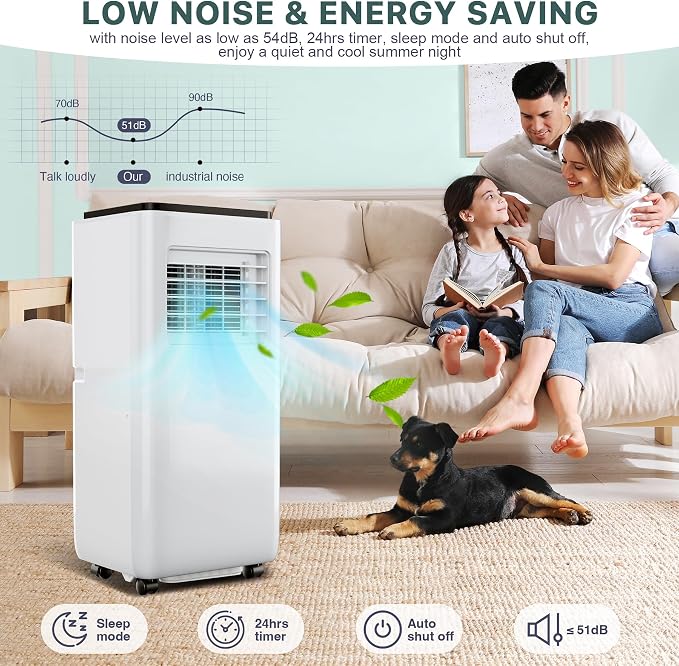 10000 BTU Portable Air Conditioner, 4-in-1 AC Unit with Cooling Dehumidifier Fan, Energy Saving Mode, 24H Timer, Remote