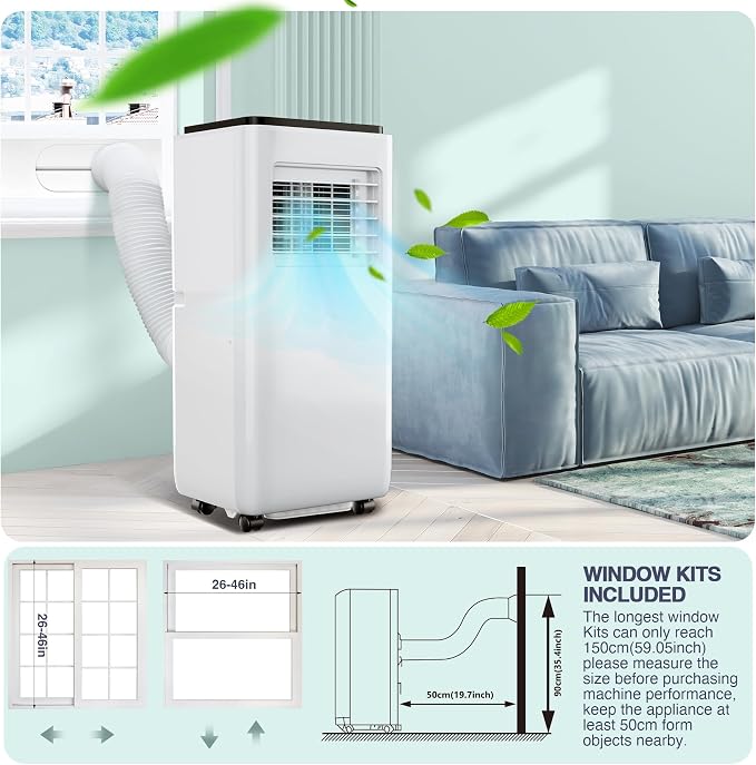 10000 BTU Portable Air Conditioner, 4-in-1 AC Unit with Cooling Dehumidifier Fan, Energy Saving Mode, 24H Timer, Remote