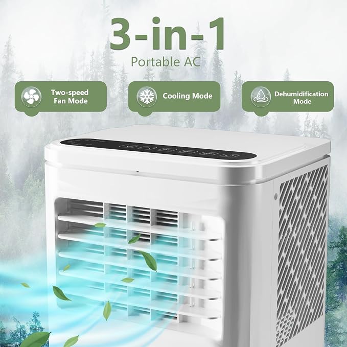 10000 BTU Portable Air Conditioner, Cools Rooms up to 450 Sq.Ft. for Bedroom, 3-in-1 AC Unit with Dehumidifier & Fan Modes