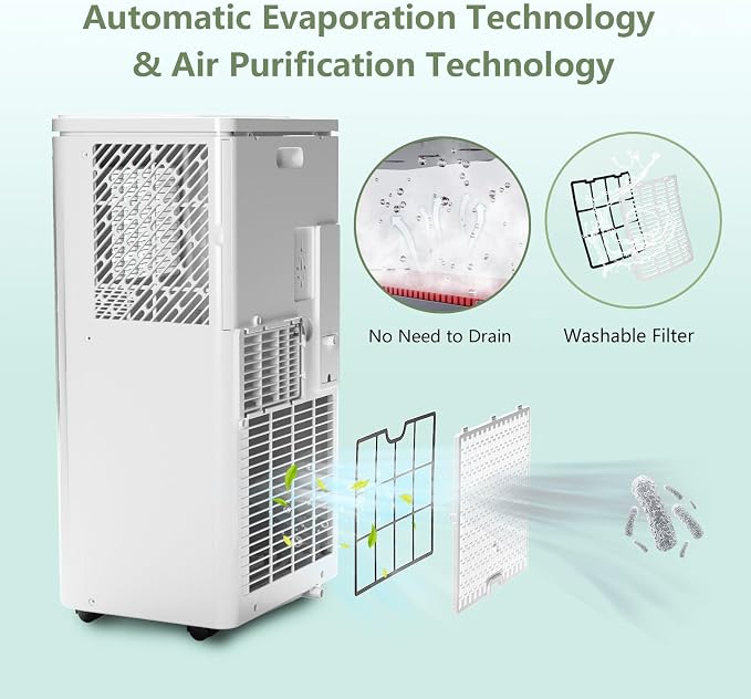 10000 BTU Portable Air Conditioner, Cools Rooms up to 450 Sq.Ft. for Bedroom, 3-in-1 AC Unit with Dehumidifier & Fan Modes