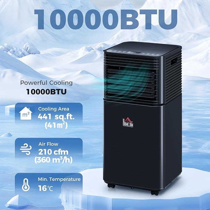 10000 BTU Portable Air Conditioner for Rooms up to 441 Sq.Ft., 3-in-1 Mobile AC Unit with Dehumidifier, Cooling Fan, Sleep