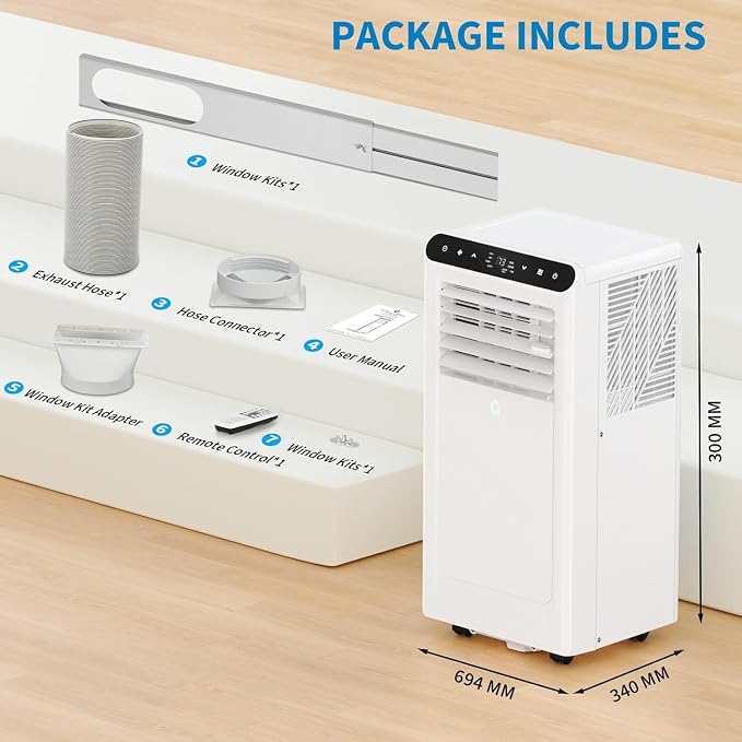 10000 BTU Portable Air Conditioner, Quiet 3-in-1 AC Unit with Dehumidifier & Fan, Sleep Mode, Remote Control, Window Kit
