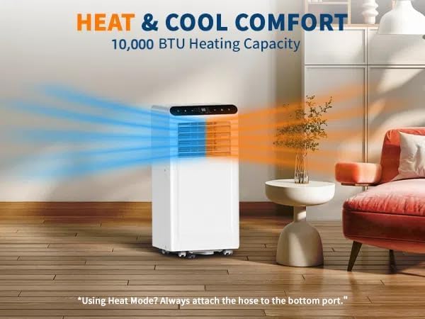 10000 BTU Portable Air Conditioner with White Body, Cooling, Dehumidifying, and Fan Functions, Perfect for Medium-Sized