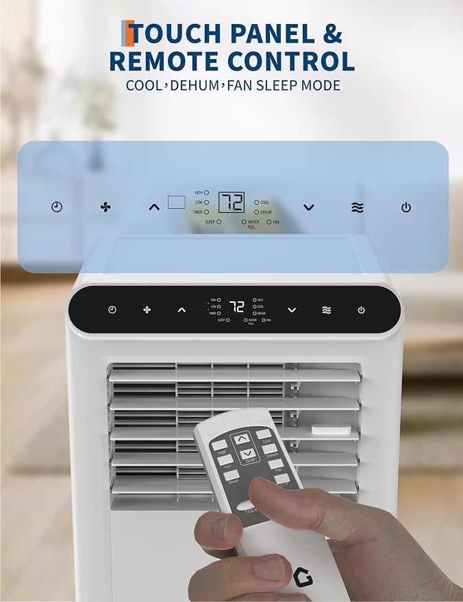10000 BTU Portable Air Conditioner with White Body, Cooling, Dehumidifying, and Fan Functions, Perfect for Medium-Sized