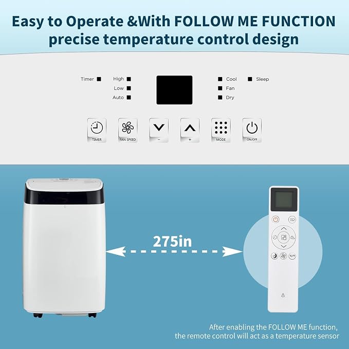 10000 BTU Portable Air Conditioner with White Body, Cooling, Dehumidifying & Fan Features, Quiet Operation, Suitable for