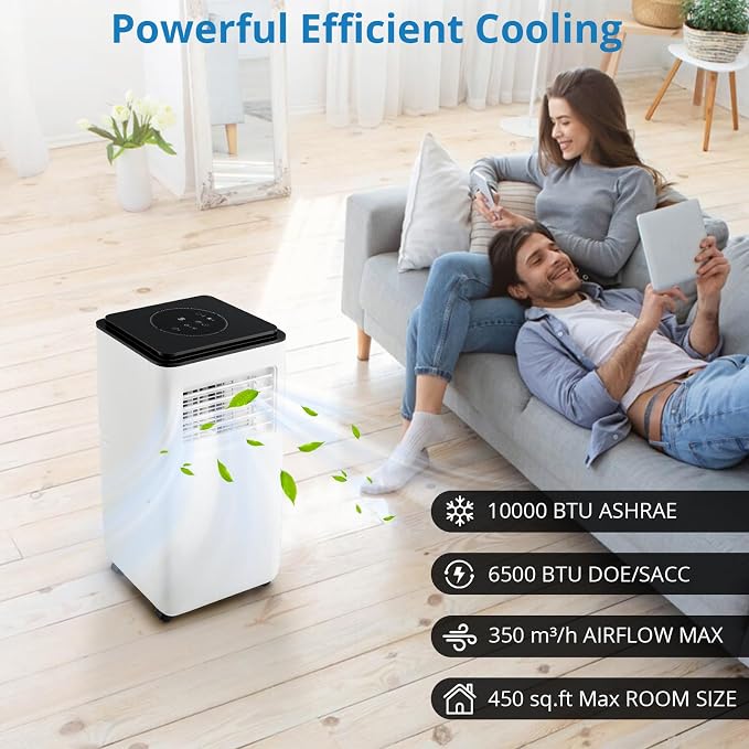 10000 BTU Portable Air Conditioners, 3-in-1 Cooling, Dehumidifier & Fan, Quiet & Energy Saving for Rooms Up to 450 Sq.ft