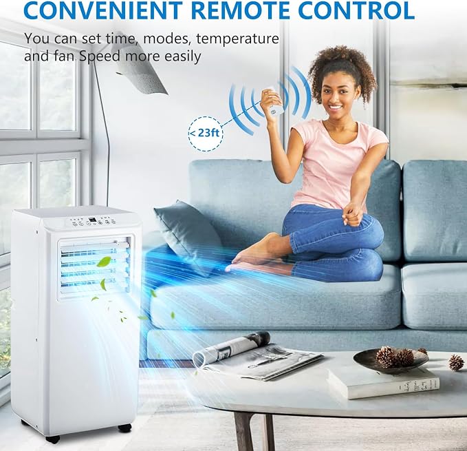 10000 BTU Portable Air Conditioners, 3 in 1 Cools 600 Sq.Ft, Quiet AC with Fan & Dehumidifier, LED Display, Remote & 24H