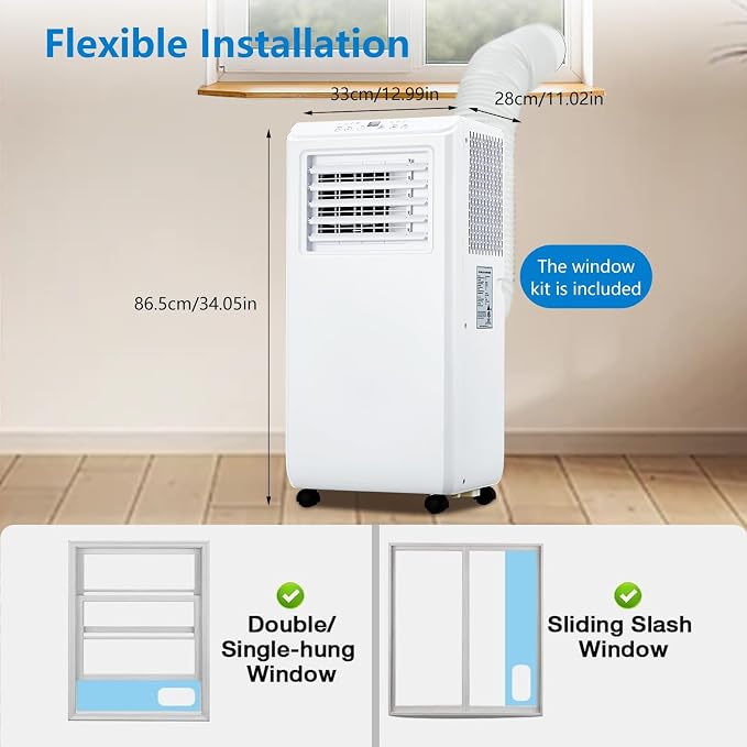 10000 BTU Portable Air Conditioners, 3 in 1 Cools 600 Sq.Ft, Quiet AC with Fan & Dehumidifier, LED Display, Remote & 24H