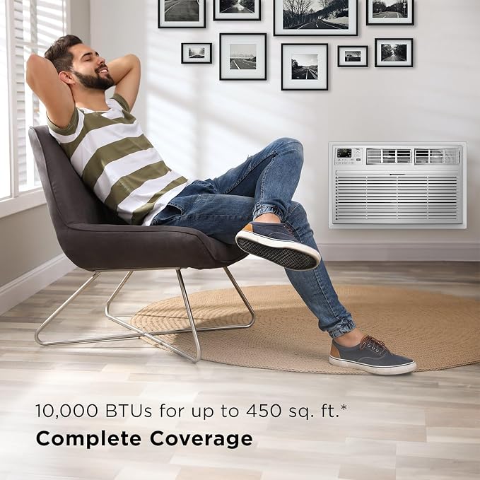 10000 BTU Smart Through-the-Wall Air Conditioner, Quiet Energy Efficient Wall Mounted AC, Fan & Dehumidifier for Rooms Up To