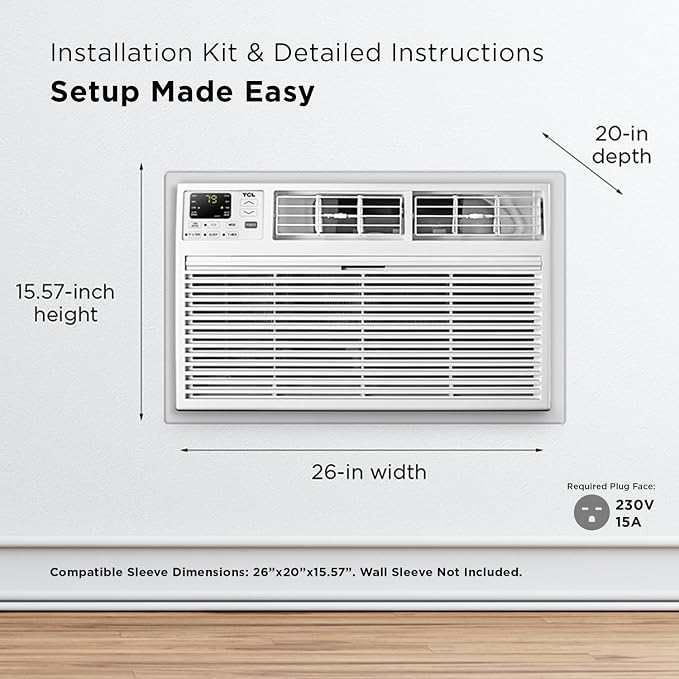 10000 BTU Smart Through-the-Wall Air Conditioner, Quiet Energy Efficient Wall Mounted AC, Fan & Dehumidifier for Rooms Up To