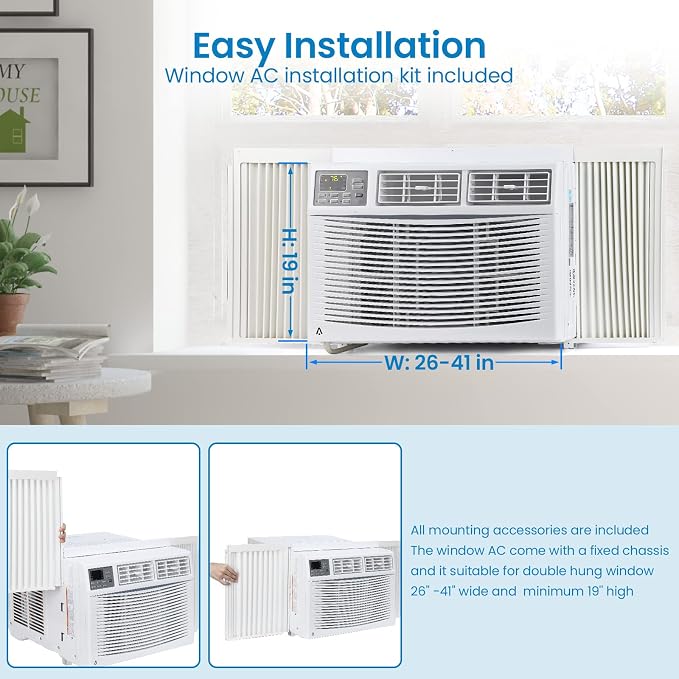 10000 BTU Window Air Conditioner for Rooms up to 450 Sq Ft, WiFi Enabled Smart AC, Maintains Natural Light & View, 3 Wind