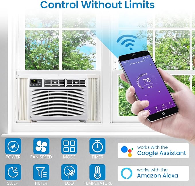 10000 BTU Window Air Conditioner, Quiet Energy Efficient AC Unit with Mechanical Controls, 7-Speed Cooling, Reusable Filter