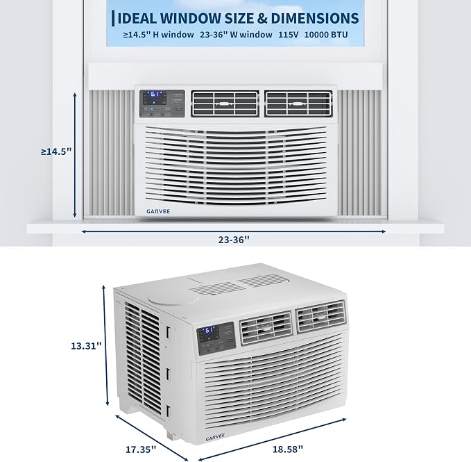 10000 BTU Window Air Conditioner Unit with Remote Control, Cools Rooms Up to 450 Sq ft, 3 Cooling & Fan Speeds Quiet