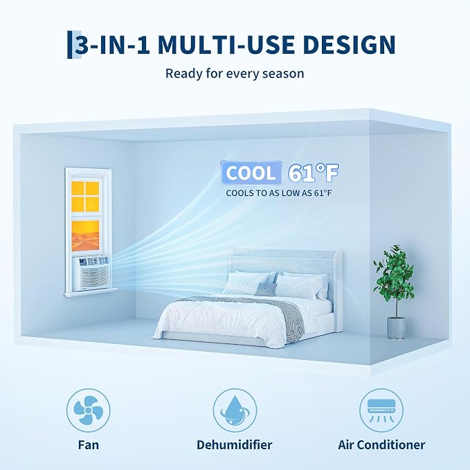 10000 BTU Window Air Conditioner Unit with Remote Control, Cools Rooms Up to 450 Sq ft, 3 Cooling & Fan Speeds Quiet