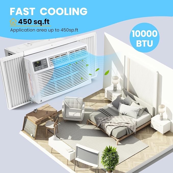 10000 BTU Window Air Conditioner with WiFi, Energy Saving Window AC Unit with Remote, Timer Function & Easy Install Kit, for