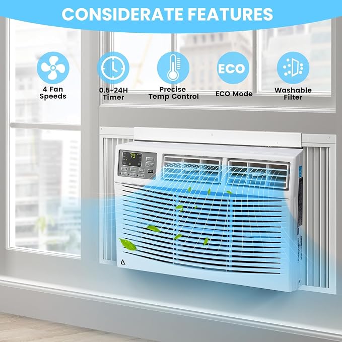 10000 BTU Window Air Conditioner with WiFi, Energy Saving Window AC Unit with Remote, Timer Function & Easy Install Kit, for