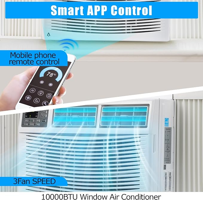 10000 BTU Window Air Conditioner with WiFi, Smart Window AC Unit Cools 450 Sq ft, Works with App & Remote, Ultra Quiet Sleep