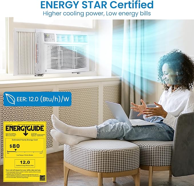 10000 BTU Window Air Conditioner with WiFi, Smart Window AC Unit Cools 450 Sq ft, Works with App & Remote, Ultra Quiet Sleep