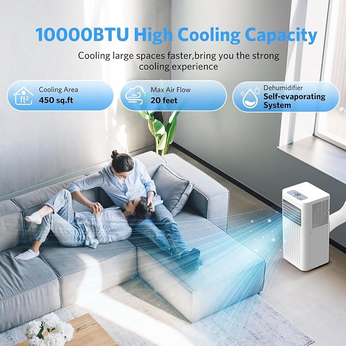 10000 BTUs Portable Air Conditioners with cooling/dehumidification/fan/sleep mode,4-IN-1 Portable AC with 24H Timer & Remote
