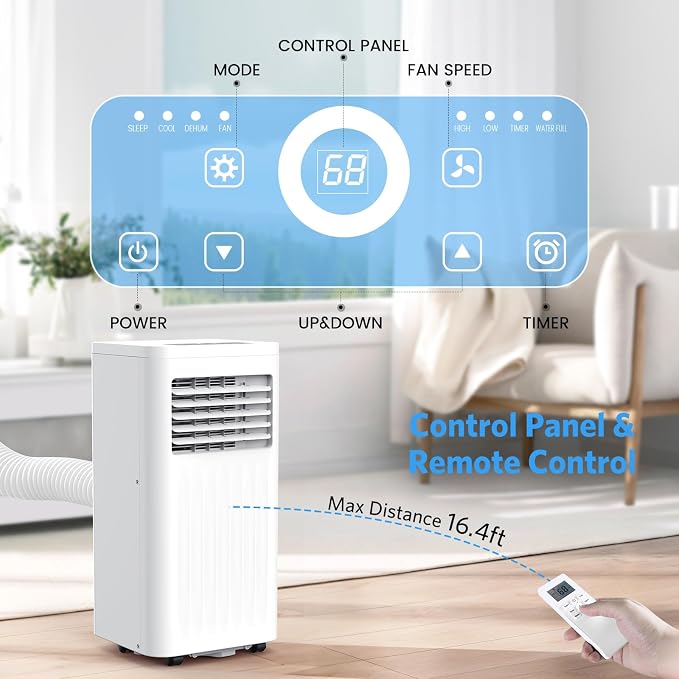 10000 BTUs Portable Air Conditioners with cooling/dehumidification/fan/sleep mode,4-IN-1 Portable AC with 24H Timer & Remote