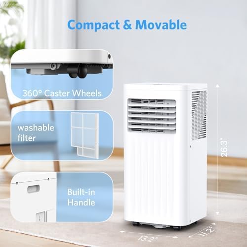 10000 BTUs Portable Air Conditioners with cooling/dehumidification/fan/sleep mode,4-IN-1 Portable AC with 24H Timer & Remote