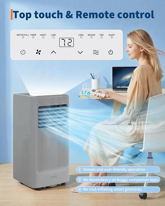 10000BTU Portable Air Conditioner,Up to 450 Sq.Ft. Remote Control Silent Portable AC Unit, alternate product view 2