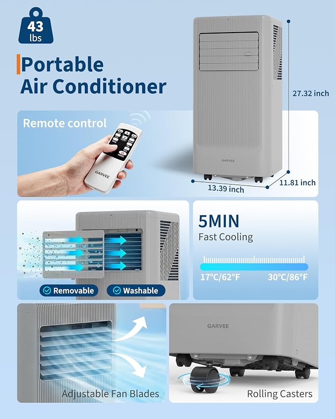 10000BTU Portable Air Conditioner,Up to 450 Sq.Ft. Remote Control Silent Portable AC Unit, alternate product view 7